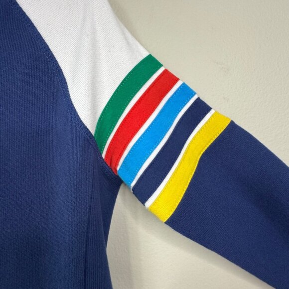 MINI BODEN Rainbow Stripe Hoodie Boys 6-7 Navy Blue Sweatshirt Pockets EUC - Picture 5 of 7